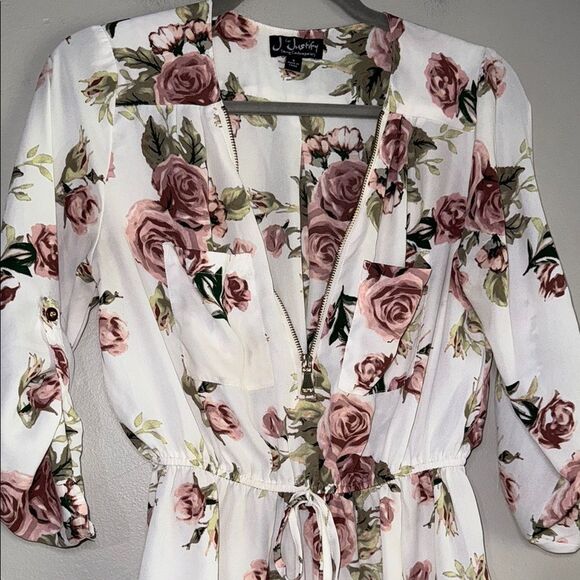 J for Justify Pink and White Blouse with Zip  Front and Notched Collar - Picture 4 of 12